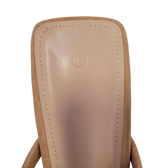 Women's Tan Suede Heeled Sandals With Block Wooden Heel & Strappy Design Size 8 - Picture 7 of 12